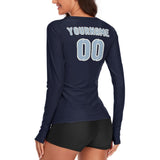 Custom Navy Light Blue Women's Long-Sleeve Shirt