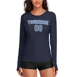 Custom Navy Sky Blue Women's Long-Sleeve Shirt