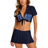 Custom Navy Sky Blue Cheerleading Uniform Set