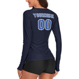 Custom Navy Sky Blue Women's Long-Sleeve Shirt