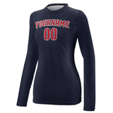 Custom Navy Red Women's Long-Sleeve Shirt