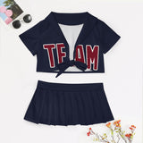 Custom Navy Crimson Red Cheerleading Uniform Set