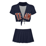 Custom Navy Coral Red Cheerleading Uniform Set