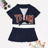 Custom Navy Coral Red Cheerleading Uniform Set