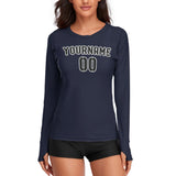 Custom Navy Black Women's Long-Sleeve Shirt