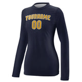 Custom Navy Yellow Women's Long-Sleeve Shirt