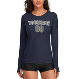 Custom Navy Dark Grey Women's Long-Sleeve Shirt