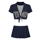 Custom Navy Dark Grey Cheerleading Uniform Set