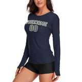 Custom Navy Dark Grey Women's Long-Sleeve Shirt