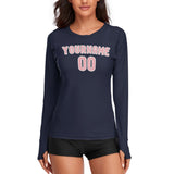 Custom Navy Light Pink Women's Long-Sleeve Shirt