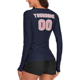 Custom Navy Light Pink Women's Long-Sleeve Shirt
