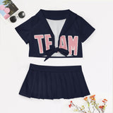 Custom Navy Light Pink Cheerleading Uniform Set