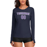 Custom Navy Light Purple Women's Long-Sleeve Shirt