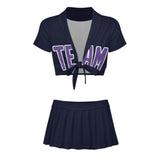 Custom Navy Light Purple Cheerleading Uniform Set