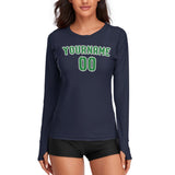 Custom Navy Emerald Green Women's Long-Sleeve Shirt