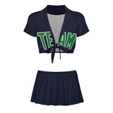 Custom Navy Emerald Green Cheerleading Uniform Set