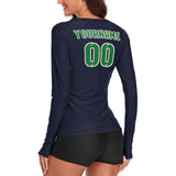 Custom Navy Emerald Green Women's Long-Sleeve Shirt