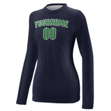 Custom Navy Emerald Green Women's Long-Sleeve Shirt