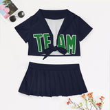 Custom Navy Emerald Green Cheerleading Uniform Set