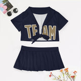 Custom Navy Light Khaki Cheerleading Uniform Set