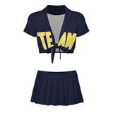 Custom Navy Light Yellow Cheerleading Uniform Set