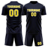 Custom Navy Light Yellow Soccer Jersey