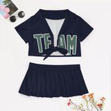 Custom Navy Blue Green Cheerleading Uniform Set