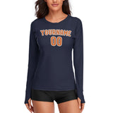 Custom Navy Orange Women's Long-Sleeve Shirt