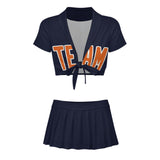 Custom Navy Orange Cheerleading Uniform Set