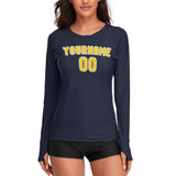 Custom Navy Gold Women's Long-Sleeve Shirt
