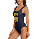 Custom Navy Light Yellow Swimsuit