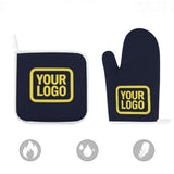 Custom Navy  Light Yellow Oven Mitt Set