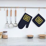 Custom Navy  Light Yellow Oven Mitt Set