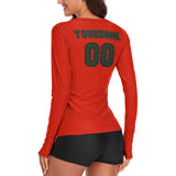Custom Orange Red Dark Green Women's Long-Sleeve Shirt