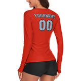 Custom Orange Red Light Blue Women's Long-Sleeve Shirt