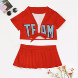 Custom Orange Red Light Blue Cheerleading Uniform Set