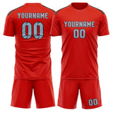 Custom Orange Red Light Blue Soccer Jersey