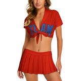 Custom Orange Red Sky Blue Cheerleading Uniform Set