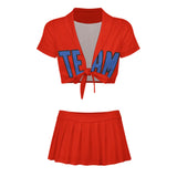 Custom Orange Red Sky Blue Cheerleading Uniform Set