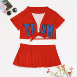 Custom Orange Red Sky Blue Cheerleading Uniform Set