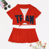 Custom Orange Red Navy Cheerleading Uniform Set