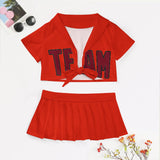 Custom Orange Red Crimson Red Cheerleading Uniform Set