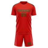 Custom Orange Red Khaki Soccer Jersey