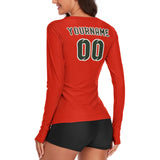 Custom Orange Red Dark Green Women's Long-Sleeve Shirt