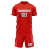 Custom Orange Red Light Blue Soccer Jersey
