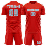Custom Orange Red Light Blue Soccer Jersey