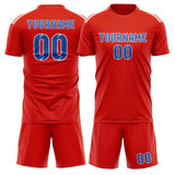 Custom Orange Red Sky Blue Soccer Jersey