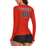 Custom Orange Red Navy Women's Long-Sleeve Shirt