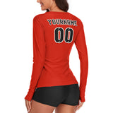 Custom Orange Red Black Women's Long-Sleeve Shirt
