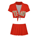 Custom Orange Red Light Khaki Cheerleading Uniform Set
